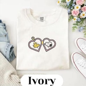 Peanuts Locket Embroidered T-Shirt, Trending Spring Shirt, Pastel Comfort Colors