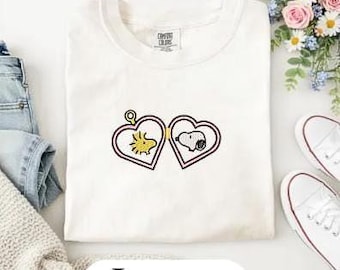 Peanuts Locket Embroidered T-Shirt, Trending Spring Shirt, Pastel Comfort Colors