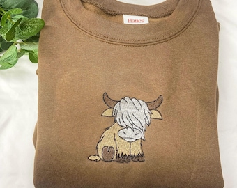 Moletom bordado com vaca das Terras Altas, presente fofo de vaca escocesa