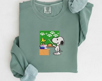 Moletom bordado Peanuts para professores, moletom de gola redonda para amantes de cães na sala de aula
