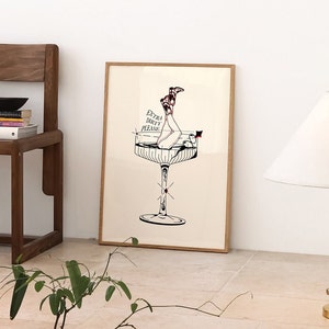 Trendy Martini Poster - Hand Drawn - Retro Cocktail Wall Art - Bar Cart - Vintage Drink