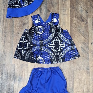 Handmade infant top and bloomers with matching hat