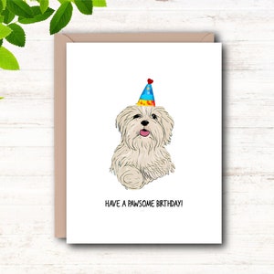 Tarjeta de cumpleaños imprimible para perro, tarjeta de feliz cumpleaños, tarjeta de cumpleaños para amantes de los perros, perro maltés, tarjeta de perro linda, tarjeta de cumpleaños para mascotas para él/ella