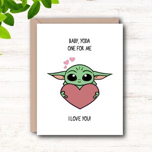 Tarjeta imprimible, Baby Yoda One for Me, Baby Yoda, San Valentín, Aniversario, Juegos de palabras divertidos, Tarjeta encantadora, Regalo para él/ella, Descarga instantánea