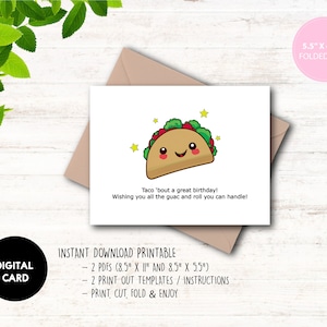 Printable Taco Birthday Card, Funny Taco Puns, Food Birthday Cards ...