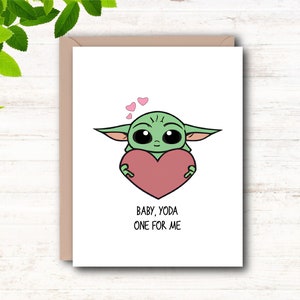 Biglietto stampabile, Baby Yoda One for Me, Baby Yoda, San Valentino, Anniversario, Giochi di parole divertenti, Biglietto adorabile, Regalo per lui/lei, Download immediato