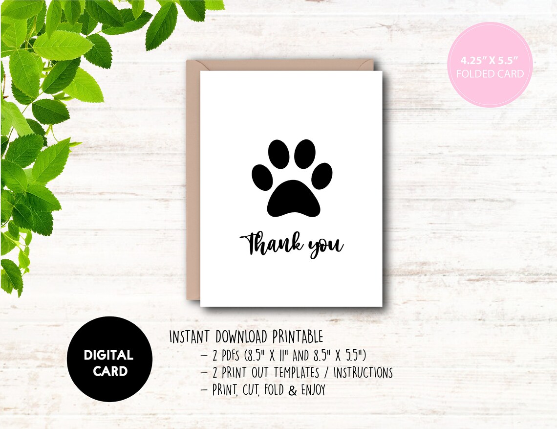 Printable Appreciation Card Thank You Cards Dog Paw Print - Etsy