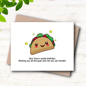 Printable Taco Birthday Card, Funny Taco Puns, Food Birthday Cards, Taco Card, Taco, Taco Stationary, Card for Him/Her, Instant Download