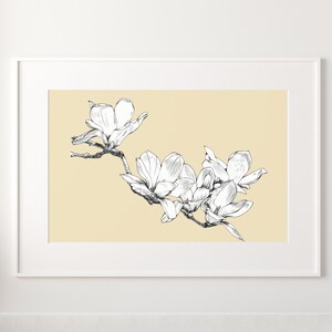 Flower Line art Prints, Flower Wall Art, magnolia fineline printable art, Floral Print, Minimal Floral Prints, Botanical Prints, yellow