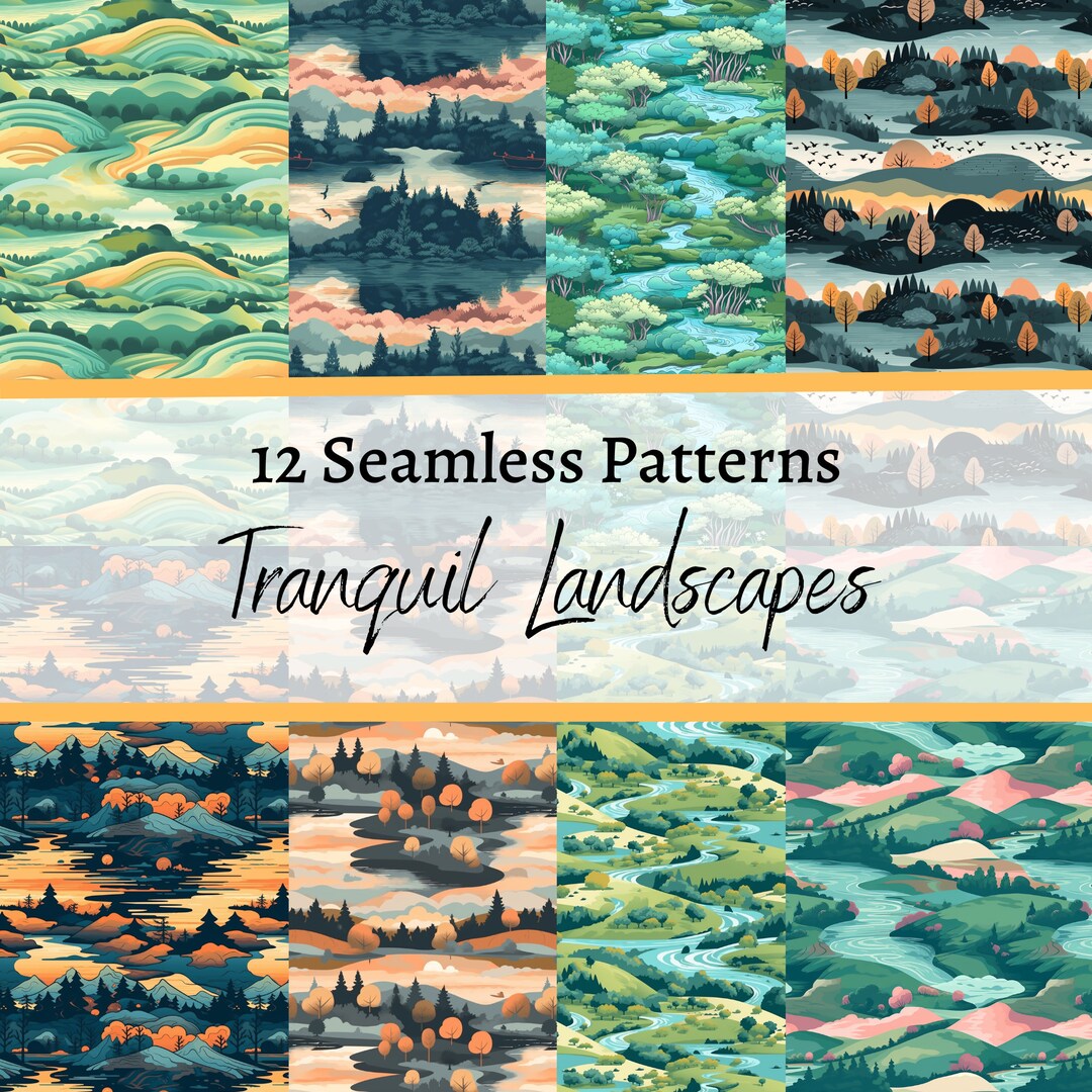 Tranquil Landscape Seamless Patterns: 300 DPI (PNG Digital Download) - Etsy