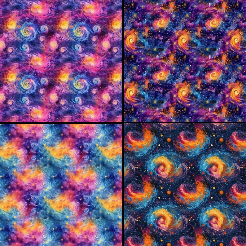 Vibrant Cosmic Dreams: Set of 12 Seamless Rainbow Spiral Galaxy ...