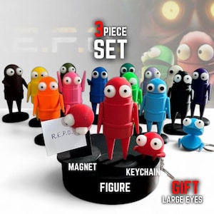 R.E.P.O. Action Figure - 3 Piece Set (Figure, Keychain, Magnet, Big Eye Add-On) – Movable Eyes & Hands – Interactive Sci-Fi Collectible Gift