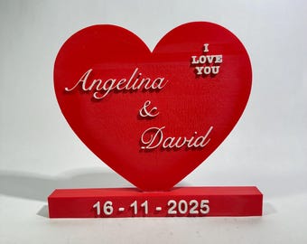 Personalisierter 3D gedruckter Herzständer, benutzerdefinierte Paargeschenk, Jubiläum, Valentinstag Schreibtischdekor