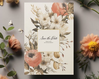 Wedding Invitation Template Wedding Printable, Save the Date Template, Flower Design, Simplistic and Minimalistic