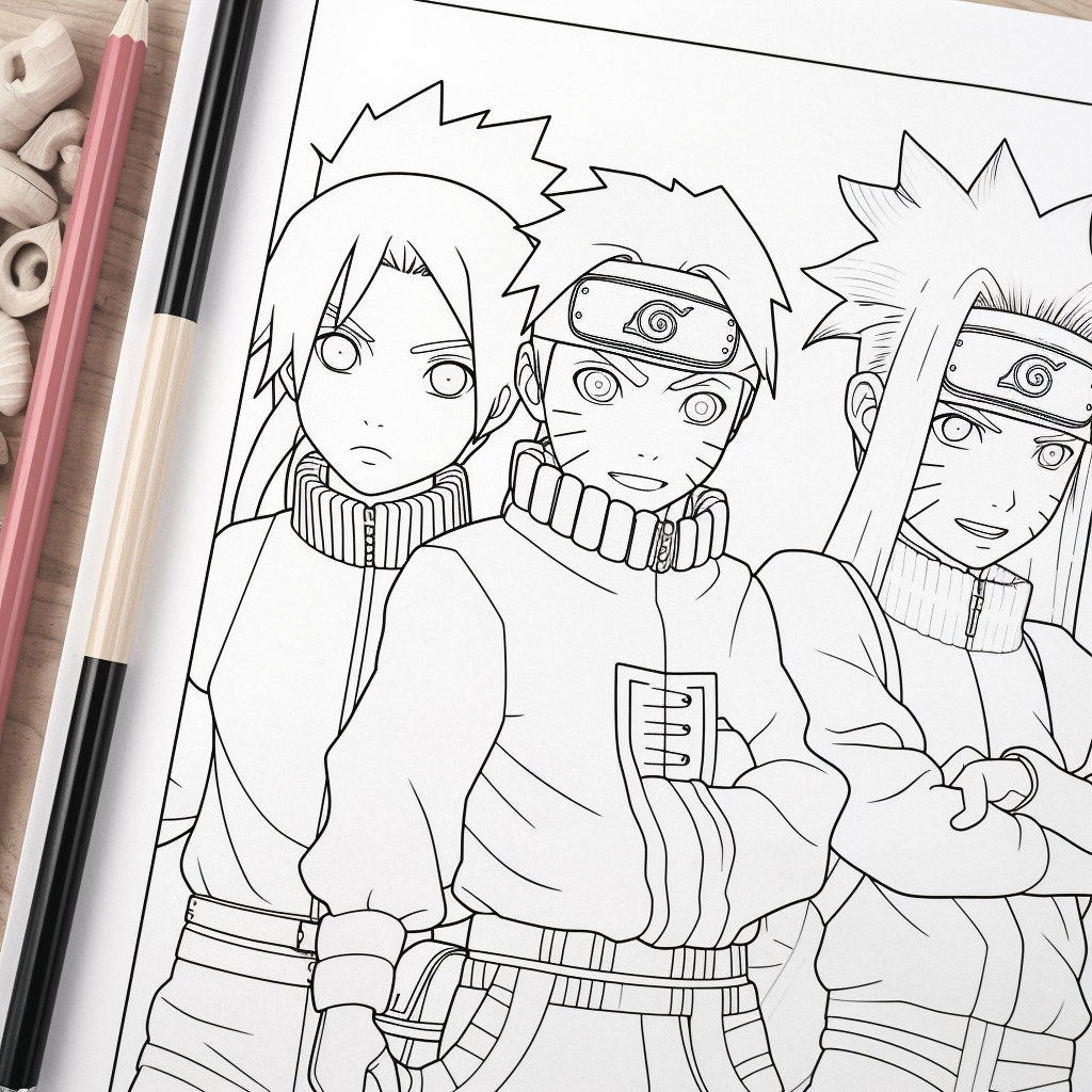 5 coloring pages with Naruto and Sasuke - Naruto Hokage