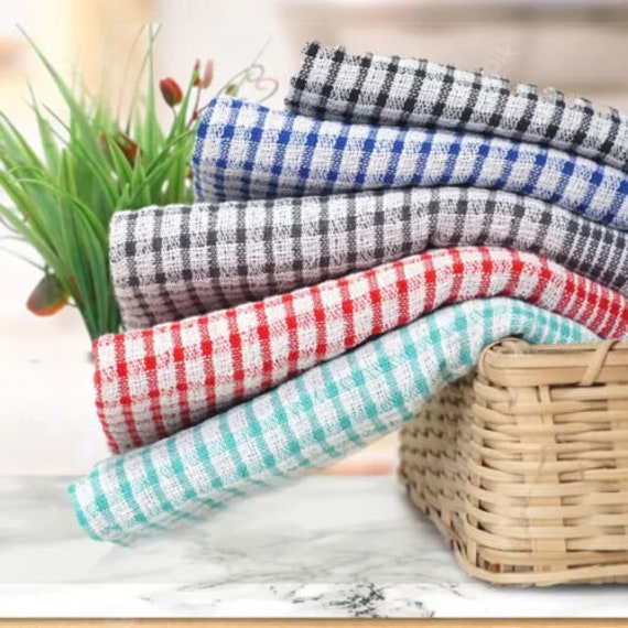 6Pcs Cotton Kitchen Tea Towels Absorbent Lint Free Catering Restaurant  Plaid Cloth Dish Towels - AliExpress