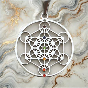 Metatron&#39;s Cube Chakra Pendant – Stainless Steel Sacred Geometry Necklace