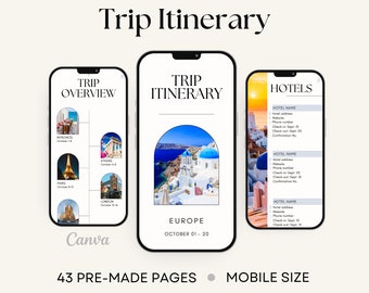 Trip Itinerary Template Canva Travel Planner Mobile Itinerary Creator Canva Travel Itinerary Template Canva Vacation Organizer Digital