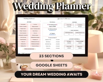 Dream Wedding Planner Digital Spreadsheet Google Sheets Wedding Organizer Template To Track Wedding Budget Template For Wedding Timeline
