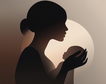 Art silhouette mère et bébé : décoration minimaliste neutre (téléchargement numérique)