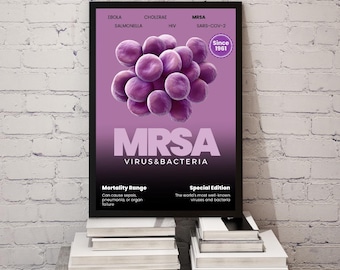 SARM | Affiche d'infographie sur les bactéries, art mural numérique de microbiologie, téléchargement imprimable scientifique pour la salle de classe et le laboratoire, cadeau pour biologiste