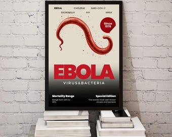 Ebola | Affiche infographique sur les virus et les bactéries, art mural microbiologie, téléchargement numérique scientifique