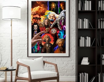 Impression artistique collage de scientifiques célèbres : Tesla, Newton, Lamarr (téléchargement numérique)