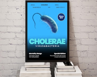 CHOLÉRÉ. Affiche infographique sur les virus et les bactéries, art mural de microbiologie - Science de l'éducation en téléchargement numérique pour les étudiants et les enseignants, cadeau