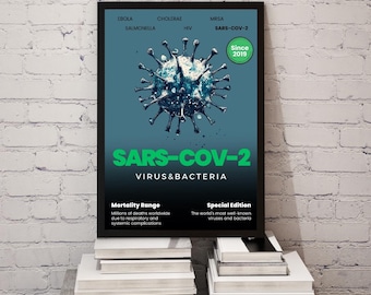 SRAS-CoV-2 | Affiche infographique sur les virus et les bactéries, affiche scientifique numérique, art microbiologique HD, éducatif, cadeau pour biologiste, COVID-19