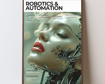 ROBOTYKA I AUTOMATYZACJA | Plakat cyfrowy osi czasu - Futurystyczna infografika STEM, sztuka edukacyjna, dekoracja ścienna do klasy do druku