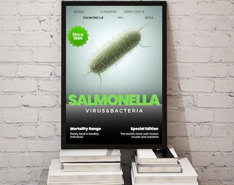 SALMONELLE | Affiche infographique sur les virus et les bactéries, art mural microbiologie, téléchargement numérique scientifique