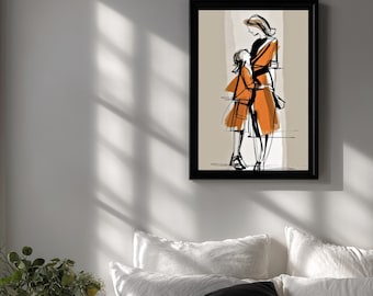 Impression câlin mère et enfant : art mural familial minimaliste (téléchargement numérique)