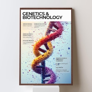 GENETICS BIOTECHNOLOGY | Infographic Digital Poster For Classroom, Biology Pioneers Print, Educational Printable, Modern Timeline Wall Decor