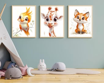 Lot de 2 pour chambre d'enfant, lot de 14 impressions numériques, animaux mignons, chambre d'enfants, chambre de bébé, art mural numérique, impressions téléchargeables, cadeau pour enfants