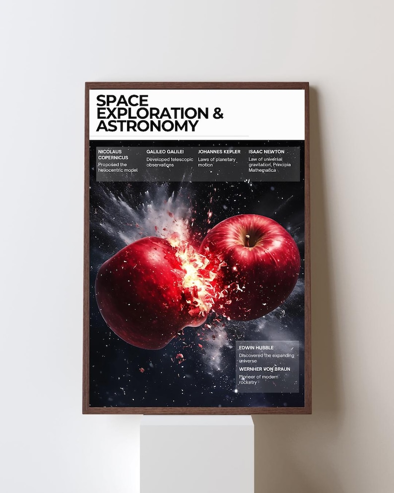 Explore the universe with this educational space exploration poster featuring groundbreaking scientists. Instantly download and print for inspiring wall decor.