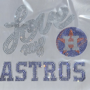 Rhinestone "Love my Astros" Heat Transfer Patch: Sparkling Fan Design