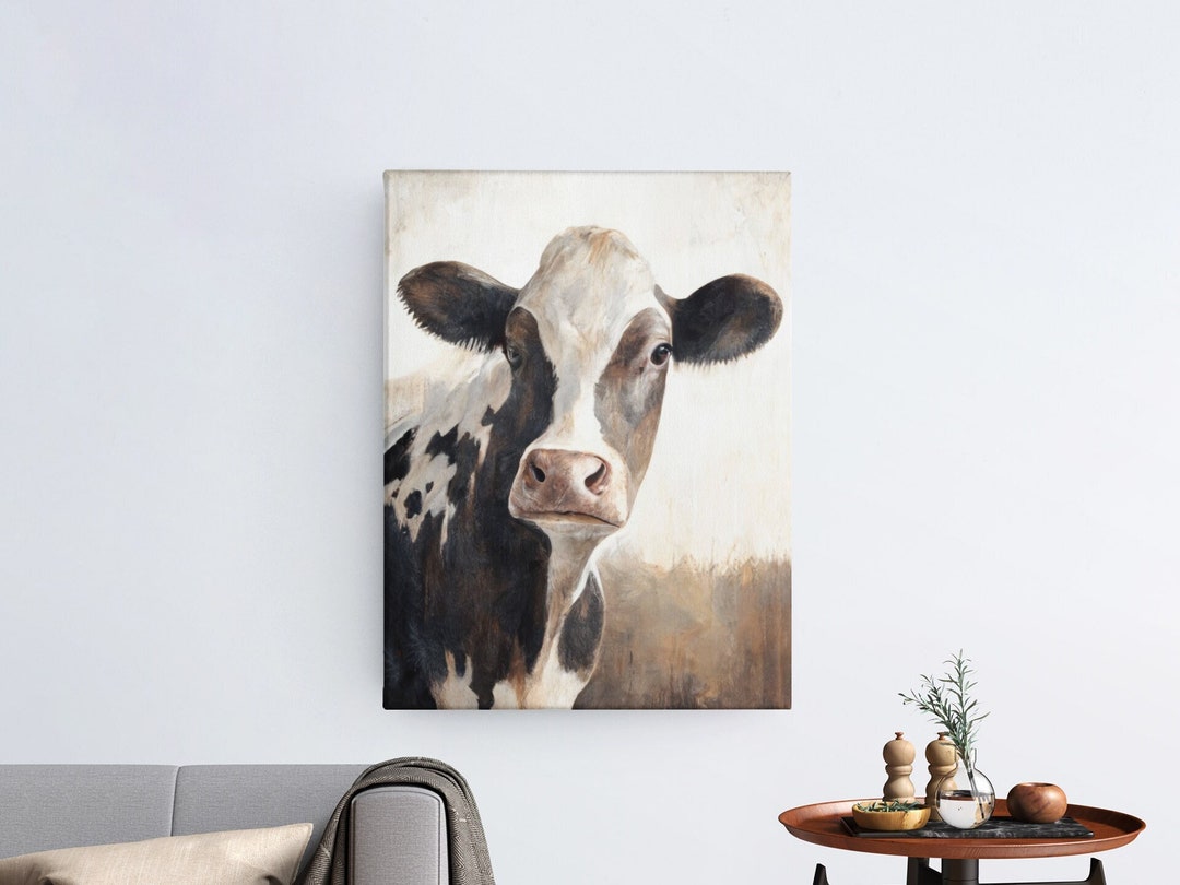 Cow Canvas Wall Art, Modern Farmhouse Cow Oil Painting, Rustic