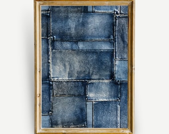 Retro Wall Art, Denim Abstract Art, Large Wall Posters, Blue Large Poster, Digital Download, Wall Art, Vintage Cowgirl Art, Trendy Wall Art