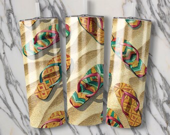Flip Flop Tumbler Wrap, Beach Tumbler PNG, Summer Sublimation Designs, Sand Tumbler Wrap, Digital Download