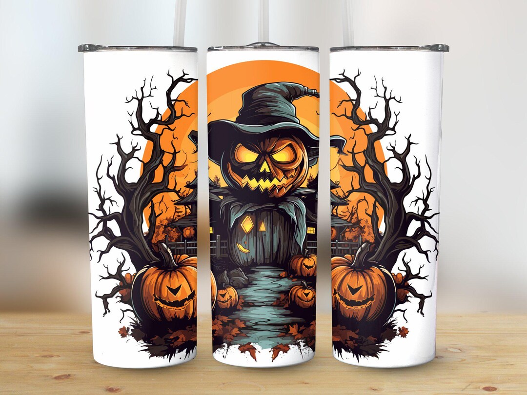 Halloween Digital Tumbler Wrap PNG Witch Pumpkin Haunted House Spooky ...