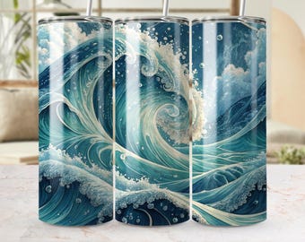 Ocean Wave Tumbler Wrap, 20 Unzen Skinny Tumbler PNG, Sea Waves Sublimation Design, Wasser Tumbler Wrap, digitaler Download