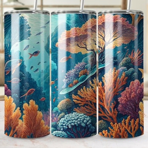 Underwater Tumbler Wrap, Ocean Tumbler PNG, Coral Reef Sublimation Design, Fish Tumbler, Colorful Sea Wrap, Digital Download