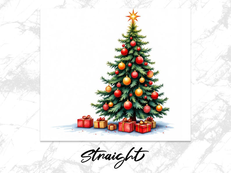 Christmas Tree Tumbler Wrap Digital PNG Red and Gold Ornaments Holiday