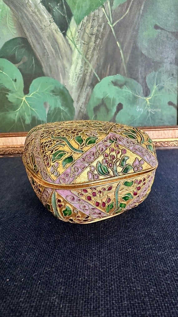 Indian Gilt Copper & Enamel Covered Trinket Box - image 1