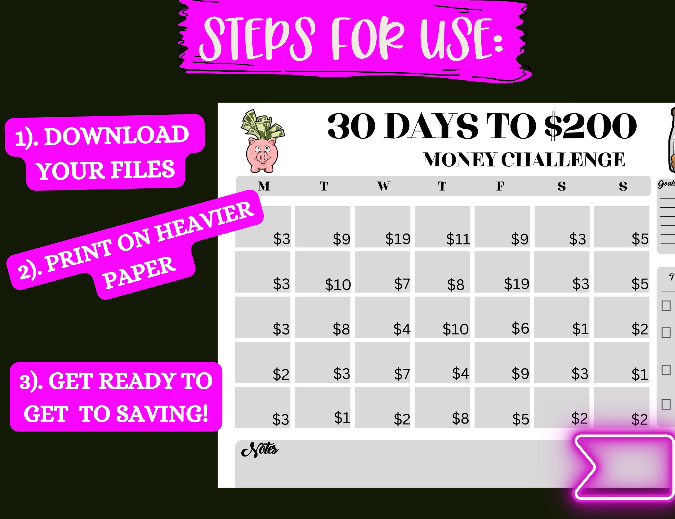 Money Challenge for Savings, Printable 30 Day Financial Savings ...