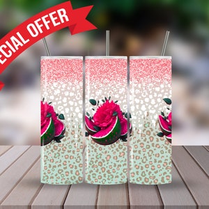 Skinny Tumbler Wrap Sublimation Wrap For 20 oz Tumbler Watermelon Leopard Tumbler Wrap