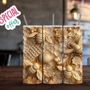3D Tumbler Wrap 20oz Skinny Tumbler Wrap 3D Bees and Honey Tumbler Wrap for Sublimation
