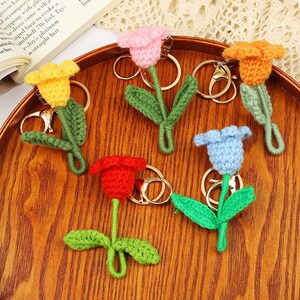 Eyraevor Handmade Crochet Flower Letter Keychains Cute knitting weaving  keychain Charm for Backpack Car key Charm