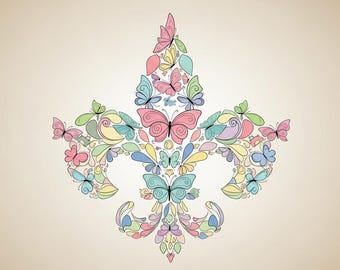 Louisiana colorful butterflies Fleur de Lis png jpg pdf webp Digital Download - New Orleans NOLA - Cricut Cut File - Instant Download