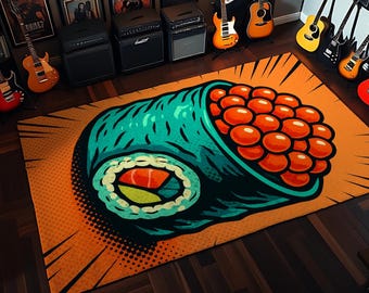 Sushi Round Rug: Japanese Food Texture, Kitchen Floor Mat - Etsy
